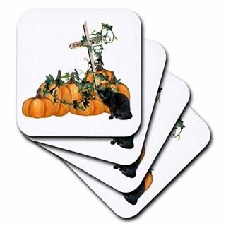 set-of-4-Soft - 3dRose cst_19397_1 Black Cat with Pumpkins and Ivy Soft Coasters