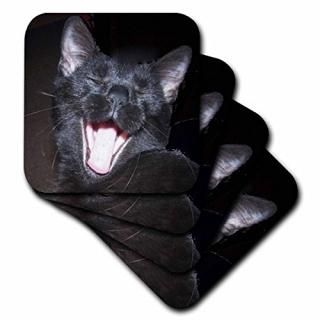 set-of-4-Ceramic - 3dRose cst_6026_3 Black Cat Yawning Ceramic Tile Coasters Set