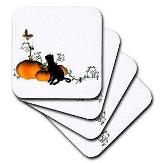 set-of-4-Soft - 3dRose cst_19391_1 Black Cat with Pumpkins and Butterfly Soft Co