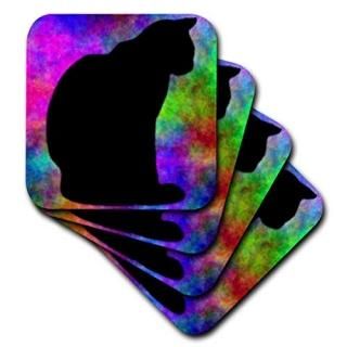 set-of-8-Soft - 3dRose black Cat with Abstract Background by Angelandspot - Soft