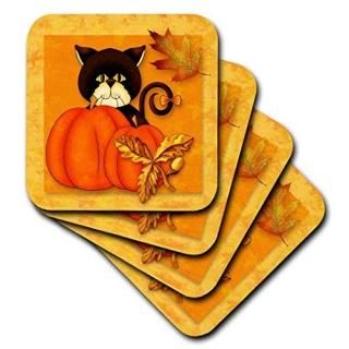 set-of-8-Soft - 3dRose cst_173235_2 Cute Black Cat with Pumpkins and Autumn Fall