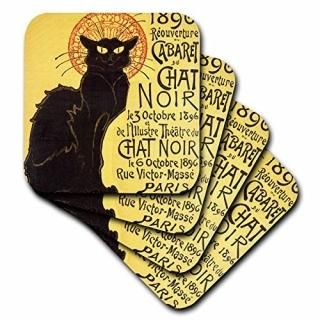 set-of-4-Ceramic - 3dRose cst_99416_3 Vintage French Chat Noir Black Cat Art-Cer