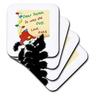set-of-4-Soft - 3dRose Funny Fuzzy black Cat Dear Santa Christmas Letter - Soft 