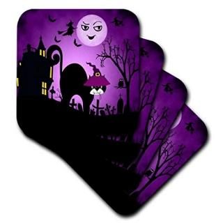 set-of-8-Soft - 3dRose cst_173233_2 Black Cat in a Witches Hat a Laughing Moon P