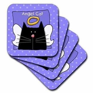 set-of-4-Ceramic - 3dRose cst_36660_3 Angel Black Cat Cute Cartoon Pet Loss Memo