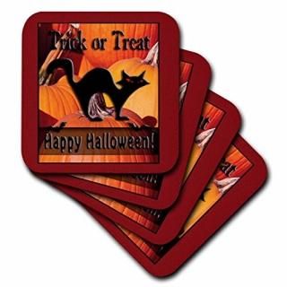 set-of-4-Ceramic - 3dRose LLC Black Cat on Pumpkins Trick Or Treat Happy Hallowe