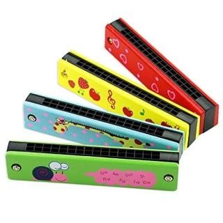 Tvoip 4Pcs Wooden Painted Toy Musical Instrument Play16-Hole Harmonica Parent-Ch