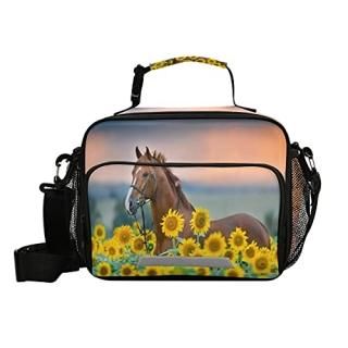 Horse Sunflowers Lunch Box Girls Lunch Bag for Kids School Insulated Tote Bag Co