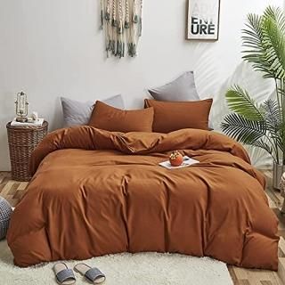 Houseri Solid Pumpkin Color Comforter Set Queen Rust Orange Comforter Bedding Se