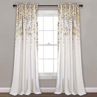 Weeping Flowers Room Darkening Window Curtain Yellow/gray Set 52x84+2