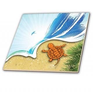 3dRose ct_152553_4 an Ocean & Beach Scene with a Sea Turtle Ceramic Tile 12