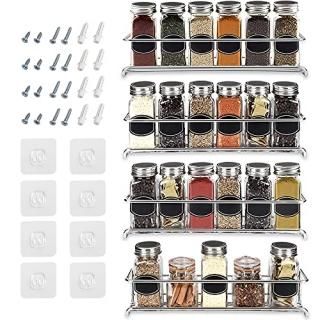 New Spice Rack Organisers - Cabinet Door or Wall Mounted - Set of 4 Chrome Tiere