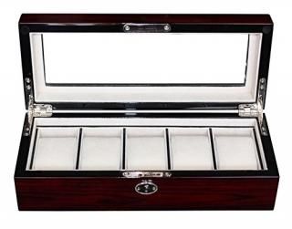 Elegant 5 Piece Lacquer Cherry Wood Rosewood Watch Box Display Case High Gloss O
