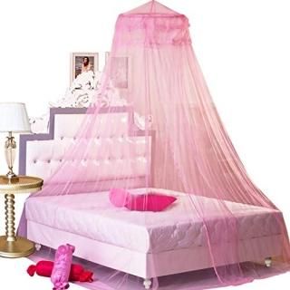 BCBYou Pink Princess Bed Canopy Netting Mosquito Net Round Lace Dome for Twin Fu