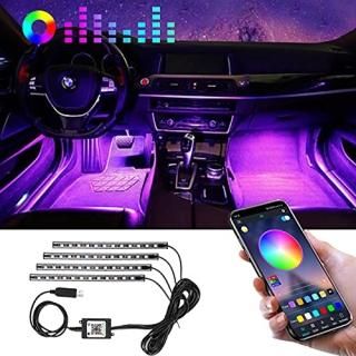 Winzwon Car Led Lights Interior 4 Pcs 48 Led Strip Light for Car with USB Port A