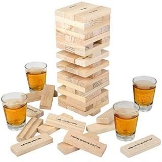 ArtCreativity Tumbling Tower Drinking Game Drinking Game with 4 Glasses and 60 W