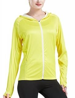 SPF Shirts for Women Long Sleeve Zip Up Hoodie Jacket for Hiking Yellow M