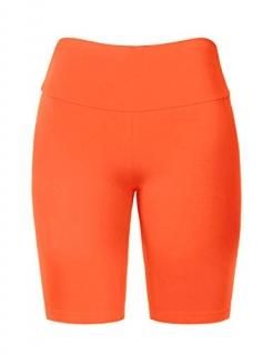 Women's Workout Cotton High Waisted Mid Thigh Excercise Bike Shorts NEONORANGE L