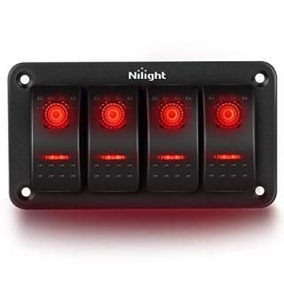 Nilight 4 Gang Rocker Switch Panel 5Pin On Off Toggle Switch Aluminum Holder 12V