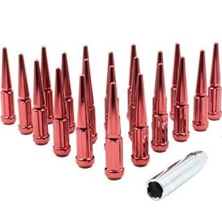 Wheel Accessories Parts Set of 24 Red Spiked Solid Metal Lug Nuts M14x1.5 Thread