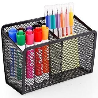 Magnetic Pencil Holder - 2 Generous Compartments Extra Strong Magnets Mesh Marke