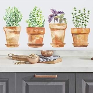 Watercolor Potted Herbs Peel and Stick Wall Decals
