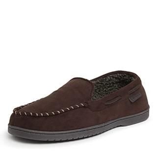 Dearfoams Men's Microsuede Moccasin with Whipstitch Slipper Coffee Medium
