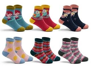 Girls Wool Socks Kids Winter Warm Socks Thermal Crew Socks for Girls 6 Pairs Mer