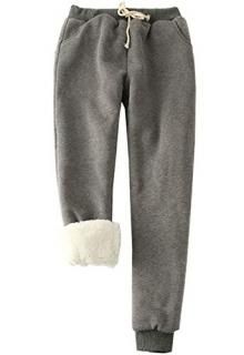 Flygo Womens Warm Sherpa Lined Athletic Sweatpants Drawstring Joggers Fleece Pan