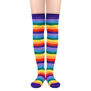 Womens Thigh High Socks Rainbow Knee High Socks Striped Stockings Over The Knee 