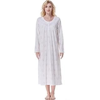 Keyocean Women Nightgown 100% Cotton Long Sleeve Mid Calf Length Ladies Nightdre