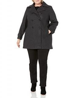 Anne Klein Women's Classic Double Breasted Coat Plus Size Charcoal 2X