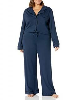 Cosabella Women's Bella Relaxed Long Sleeve Top & Pants Pajama Set Navy/Navy 1X