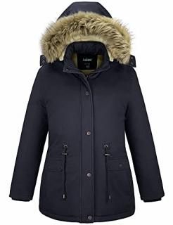 Soularge Women's Winter Plus Size Pure Cotton Coat with Detachable HoodNavy2X