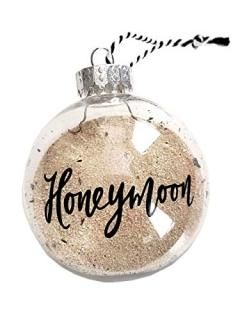 Hand Lettered Honeymoon Sand Christmas Ornament Travel Gift for Bridal Shower - 
