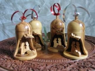 4 Olive Wood Bell Christmas Ornaments From Bethlehem by Holy Land Imports 