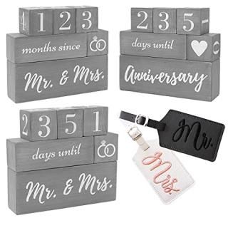 Wedding Countdown Calendar Block Mr and Mrs Luggage Tags His and Hers - 2 Item G