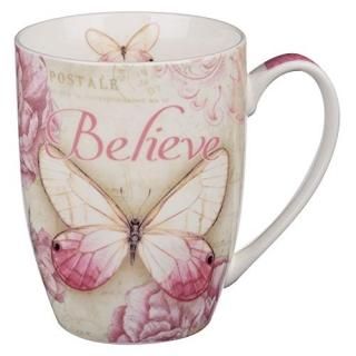 Botanic Butterfly Blessings Pink Believe Mug - Mark 923 by Christian Art Gifts