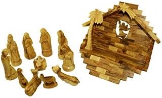 Holy Land Market Olive Wood Nativity Set with Stable. Exquisite 14 Pieces Set