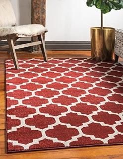 Unique Loom 3115823 Moroccan Lattice Area Rug 5 x 8 ft Red/Beige
