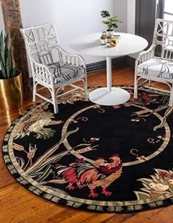 Unique Loom Barnyard Collection French Country Cottage Roosters Black Round Rug 