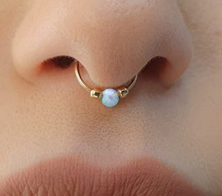 gold Opal Septum Ring - 20 gauge Septum piercing - 14k Gold Filled Septum jewelr