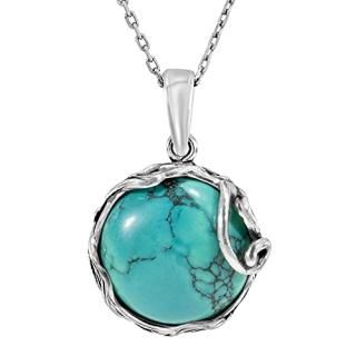 925 Sterling Silver Turquoise Large Pendant; Natural December Round Birthstone P