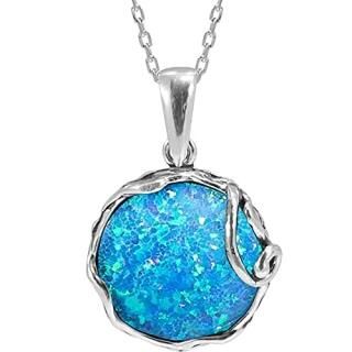 925 Sterling Silver Blue Opal Large Pendant; Libra Natural October Birthstone Ro