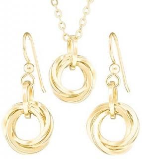 Classy 14K Yellow Gold-Filled Simple Circle Love Knot Jewelry Gift Set Idea for 