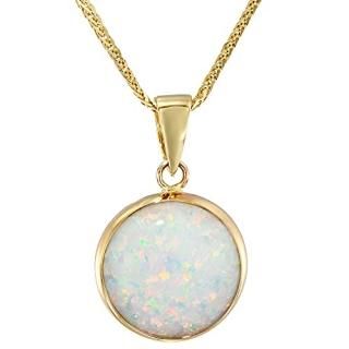14K Gold White Opal Necklace - 14K Solid Yellow Gold Dainty Necklace with Octobe