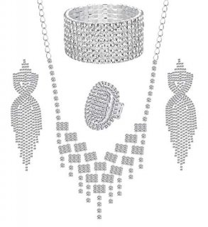 LOYALLOOK Crystal Rhinestones and Cubic Zircon Necklace Teardrop Crystal Tassels