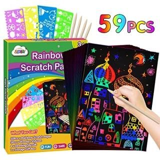 ZMLM Scratch Paper Art Set 59Pcs Magic Drawing Art Craft Kid Black Scratch off P