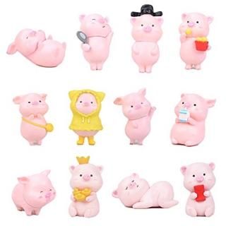 12 Pcs Pink Pig Figure Animal Toys Set Cake Topper Micro Landscape Decor Fairy G