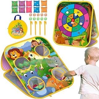 Bean Bag Toss Game Toys for Kids Outdoor Beach Toys Double-Sided Foldable Animal